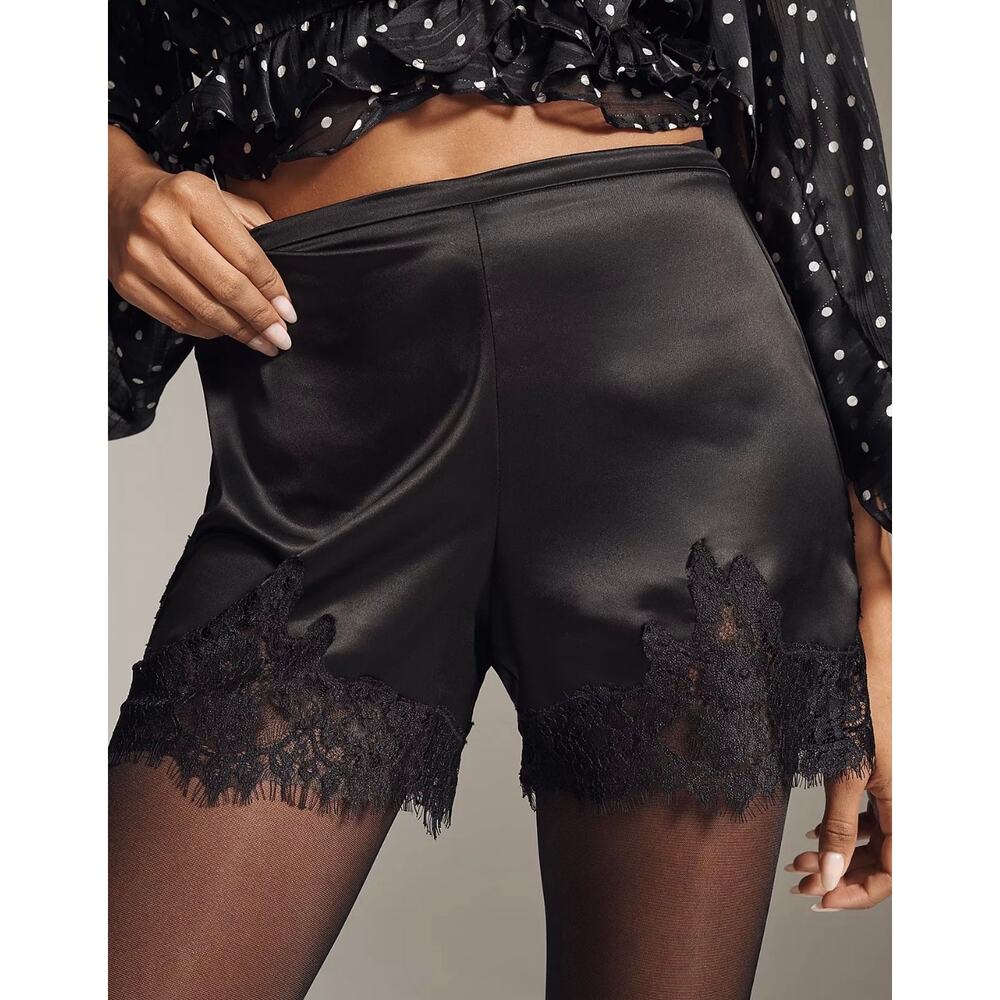 Reformation Fern Black Satin Lace Elastic Waist Shorts Women’s Size XS - Picture 2 of 9